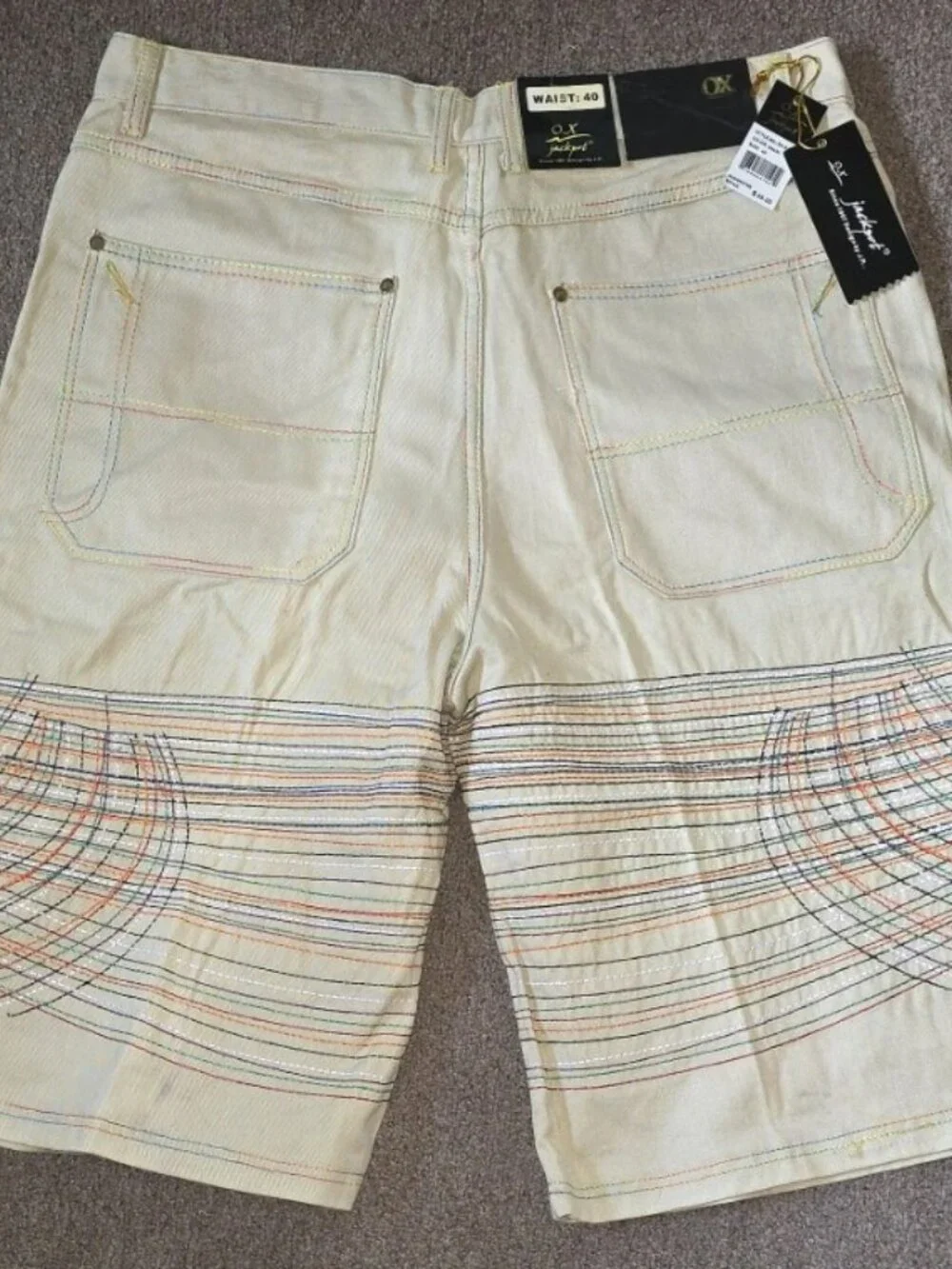 Vintage OX Jackpot Beige Denim Size 40 Shorts Grunge Skater Y2K Street Urban NEW